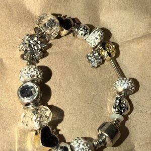 Pandora Silver and Gold Charm Bracelet